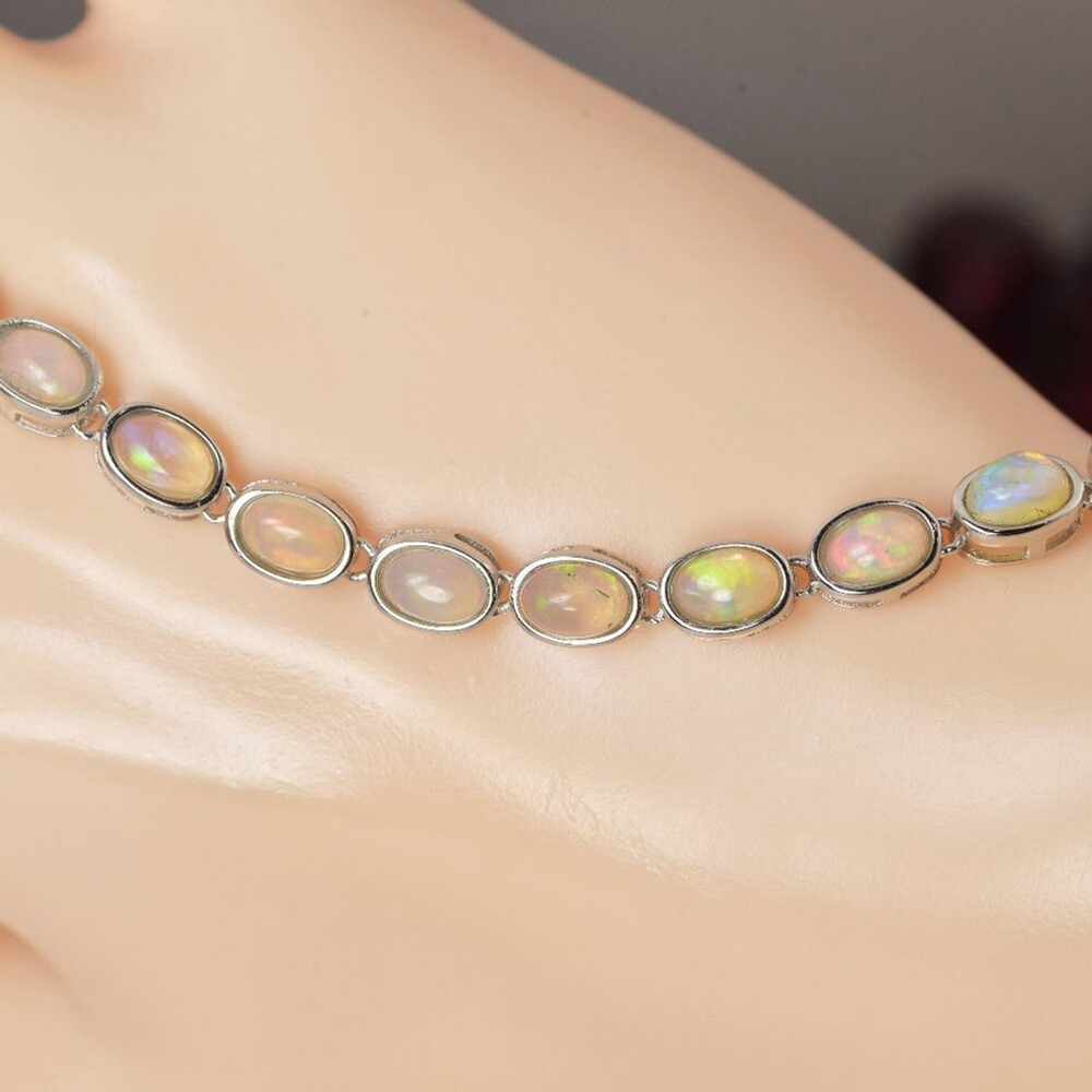 Natural Opal Tennis Bracelet Solid 925 Sterling Silver - Picture 2 of 2